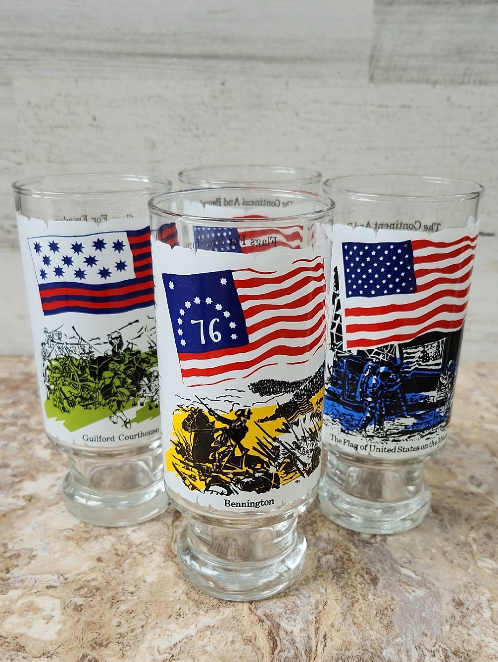 VTG 1970'S ANCHOR HOCKING BICENTENNIAL NATIONAL FLAG FOUNDATION GLASS TUMBLERS